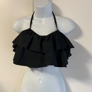 SHEIN Black Ruffle Halter Bikini Top
